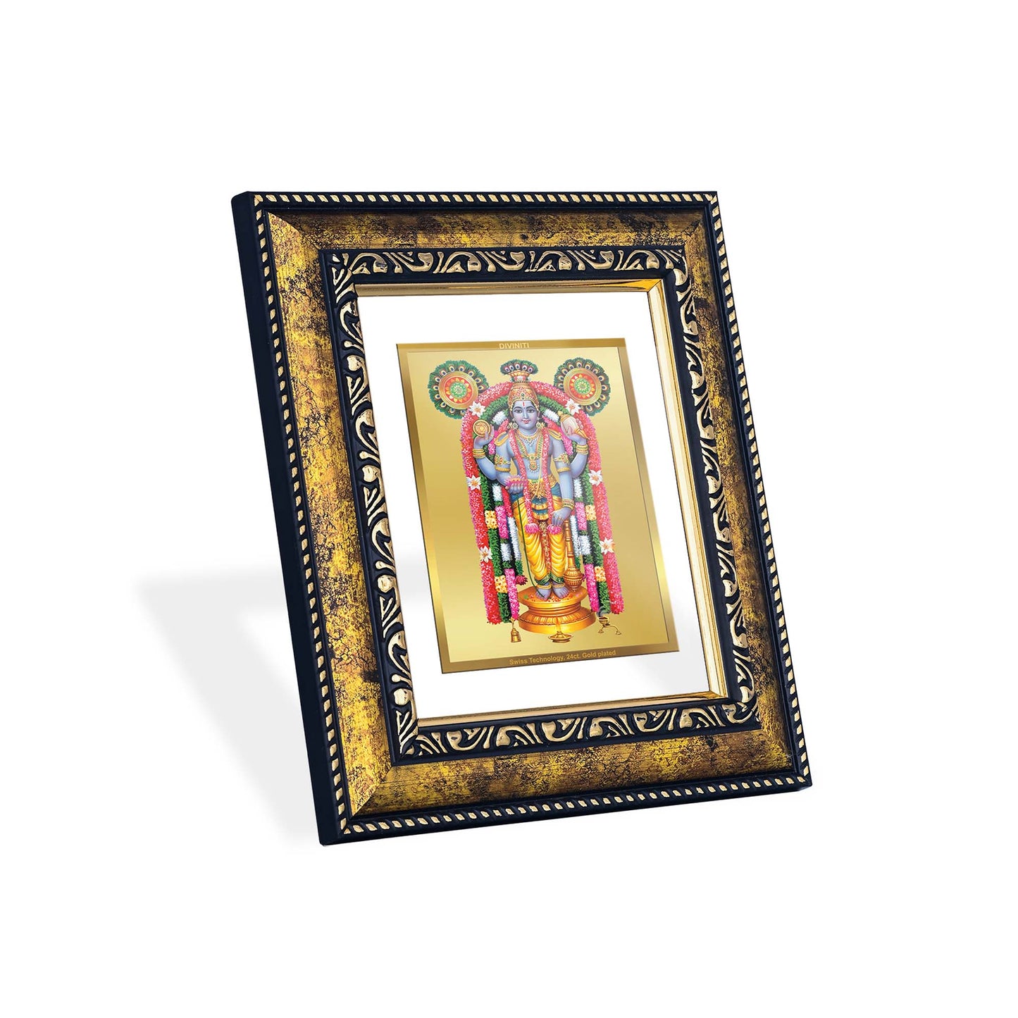 DIVINITI 24K Gold Plated Foil Guruvayurappan Photo Frame for Home Decor, Table Top, Wall Hanging, Workshop, Premium Gift|DG113 Size 2 (22.6x18.4 CM)