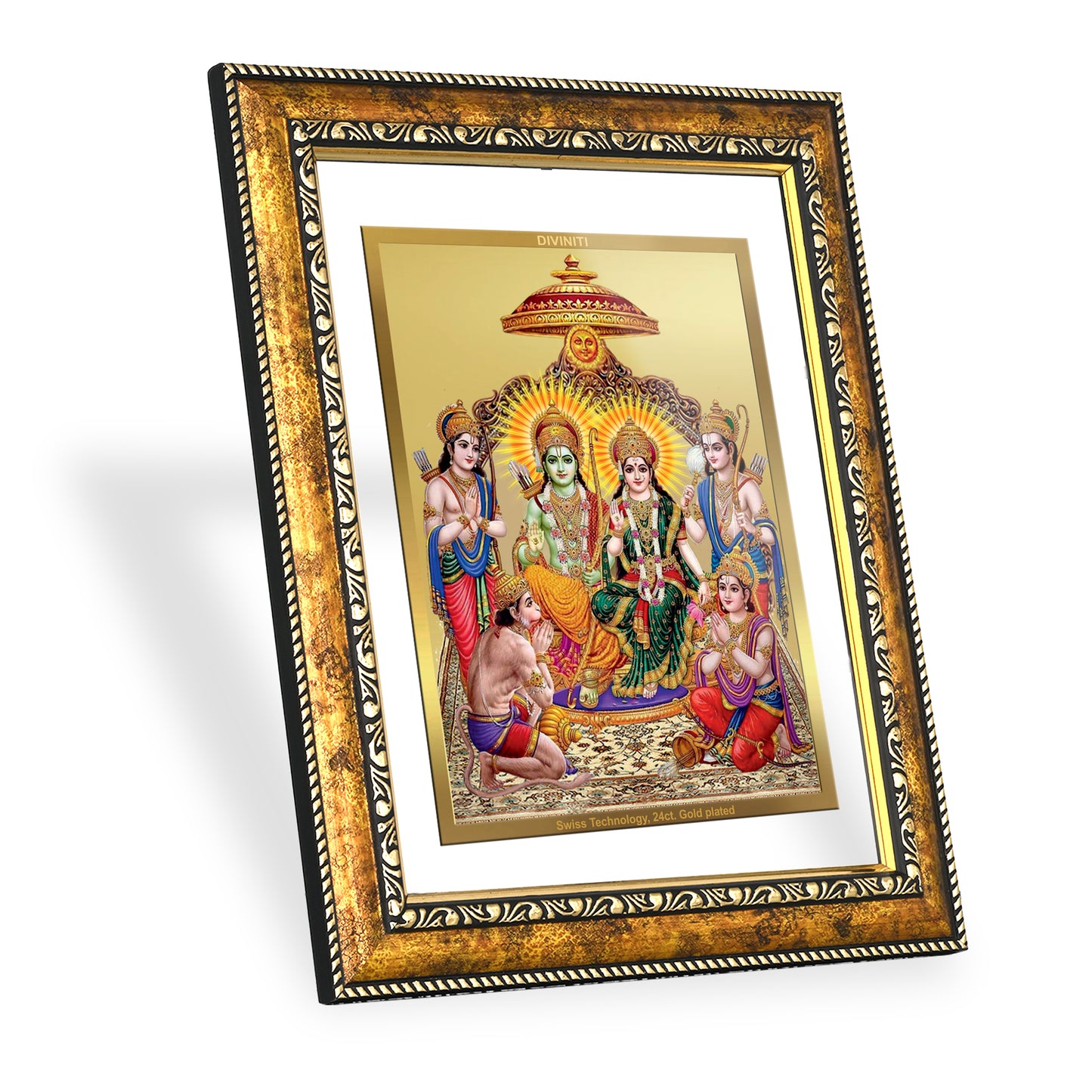 DIVINITI 24K Gold Plated Foil Ram Darbar Wall Photo Frame for Home Decor, Wall Hanging, Table Top, Puja Room & Gift DG113S3 (27.6X35.4 CM)