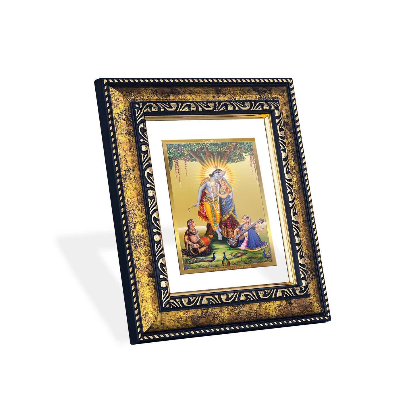 DIVINITI 24K Gold Plated Radha Krishna Modern Photo Frame Idol for Wall Hanging, Workshop, Table Top, Home Decor, Luxury Gift|DG113 Size 2 (22.6x18.4 CM)