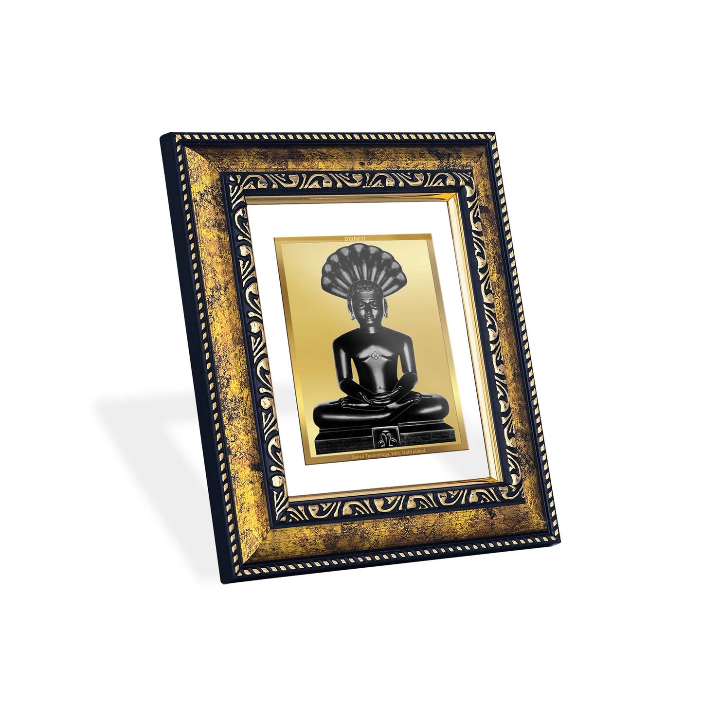 DIVINITI 24K Gold Plated Parshvanatha Traditional Photo Frame Idol for Home Decor, Table Top, Wall Hanging, Workshop, Premium Gift|DG113 Size 2 (22.6x18.4 CM)