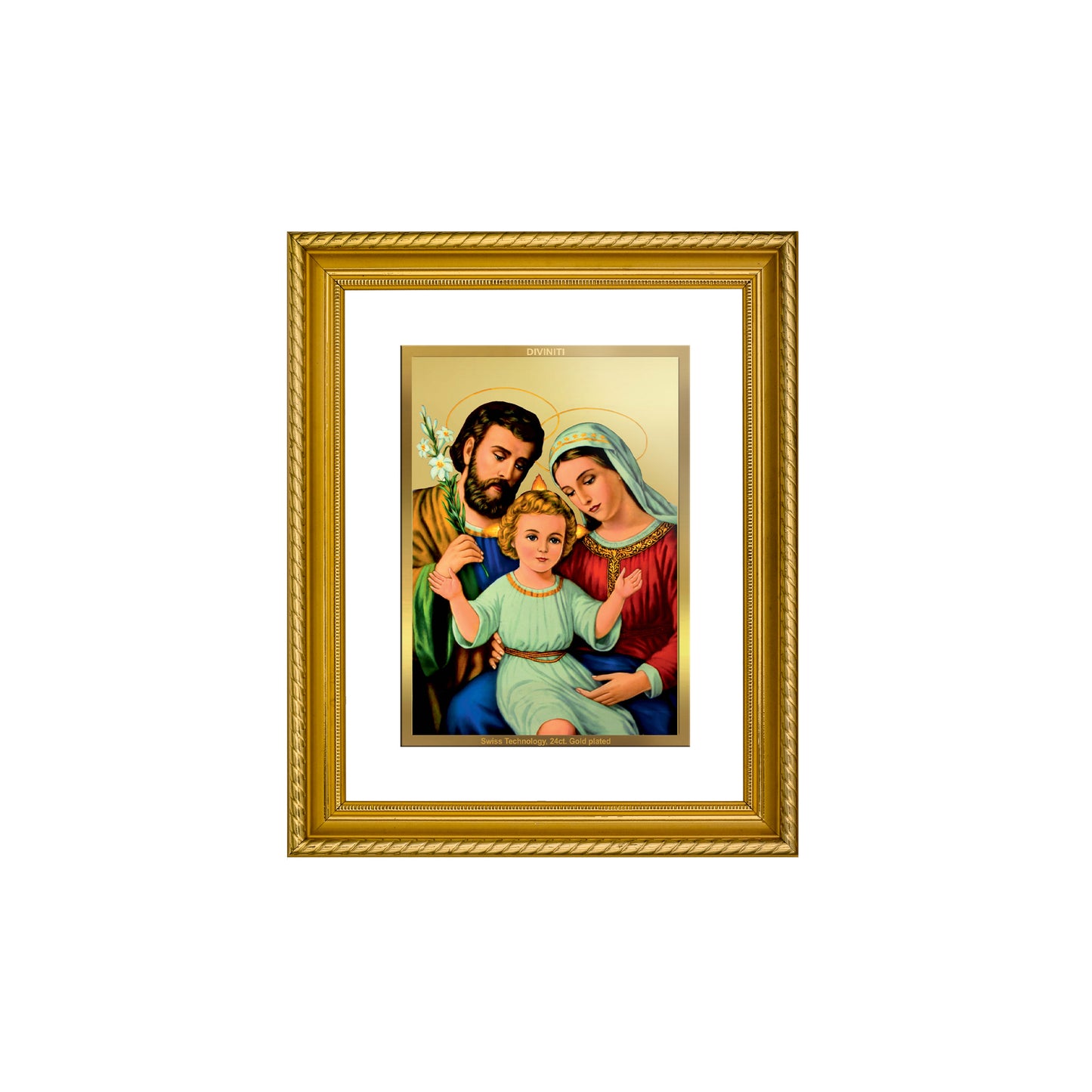 DIVINITI 24K Gold Plated Foil Holy Family Wall Photo Frame for Home Decor, Wall Hanging, Table Top, Puja Room & Gift DG056S3 (27.6X35.4 CM)