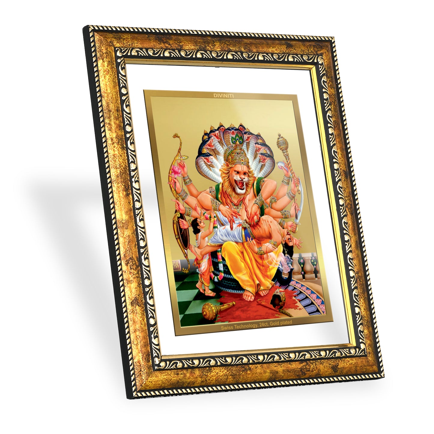 DIVINITI 24K Gold Plated Narasimha Wall Photo Frame for Home Decor, Wall Hanging, Table Top, Puja Room & Gift DG113S3 (27.6X35.4 CM)