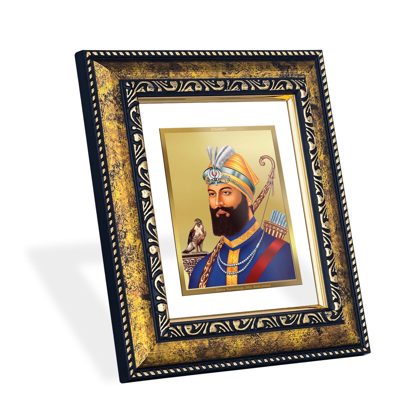 DIVINITI 24K Gold Plated Foil Guru Gobind Singh Ji Photo Frame for Wall Hanging, Workshop, Table Top, Home Decor, Gift|DG113 Size 2 (22.6x18.4 CM)
