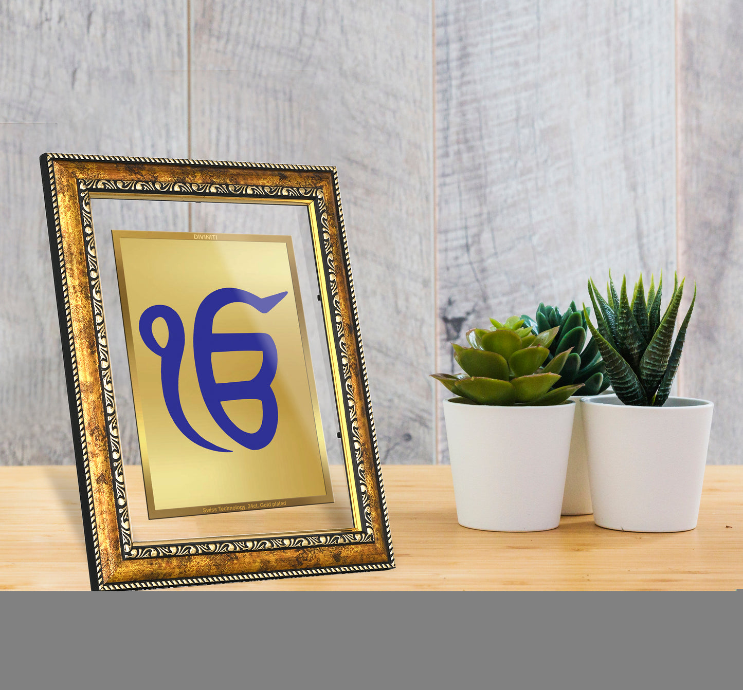 DIVINITI 24K Gold Plated Ik Onkar Wall Photo Frame for Home Decor, Wall Hanging, Table Top, Puja Room & Gift DG113S3 (27.6X35.4 CM)