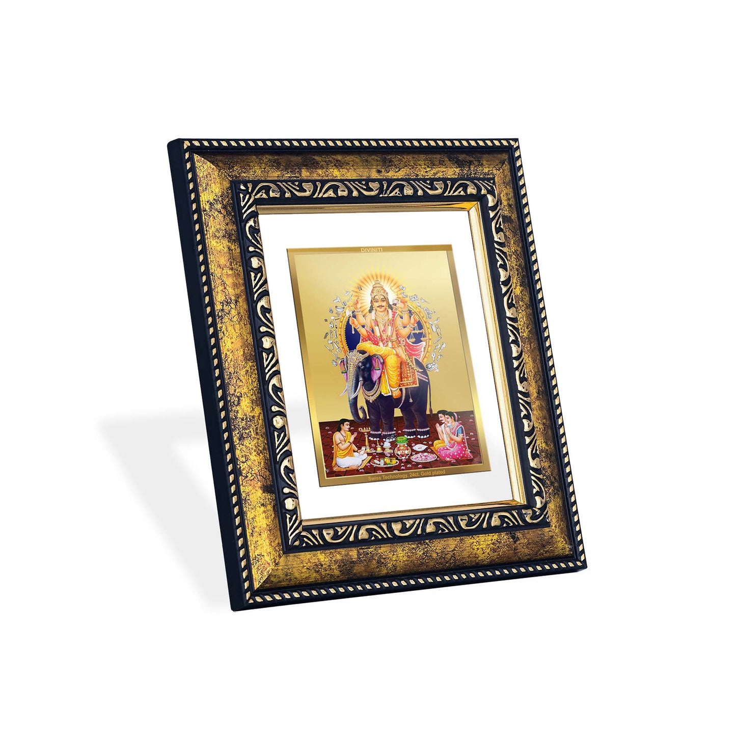 DIVINITI 24K Gold Plated Vishwakarma Luxurious Photo Frame Idol for Home Wall Decor, Workshop, Table Top, Premium Gift|DG113 Size 2 (22.6x18.4 CM)