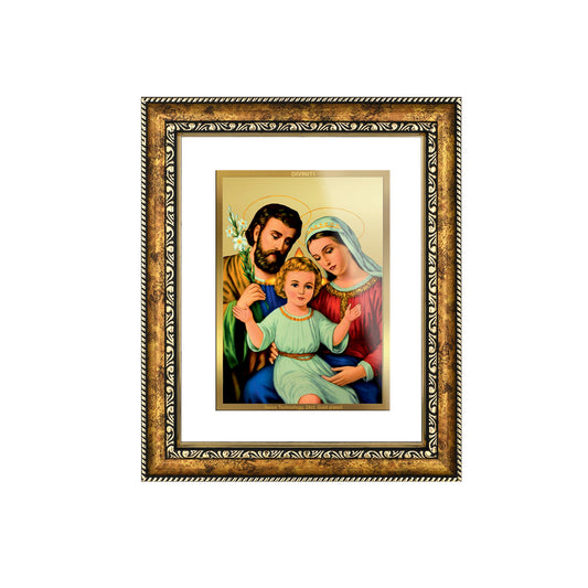 DIVINITI 24K Gold Plated Foil Holy Family Wall Photo Frame for Home Decor, Wall Hanging, Table Top, Puja Room & Gift DG113S3 (27.6X35.4 CM)