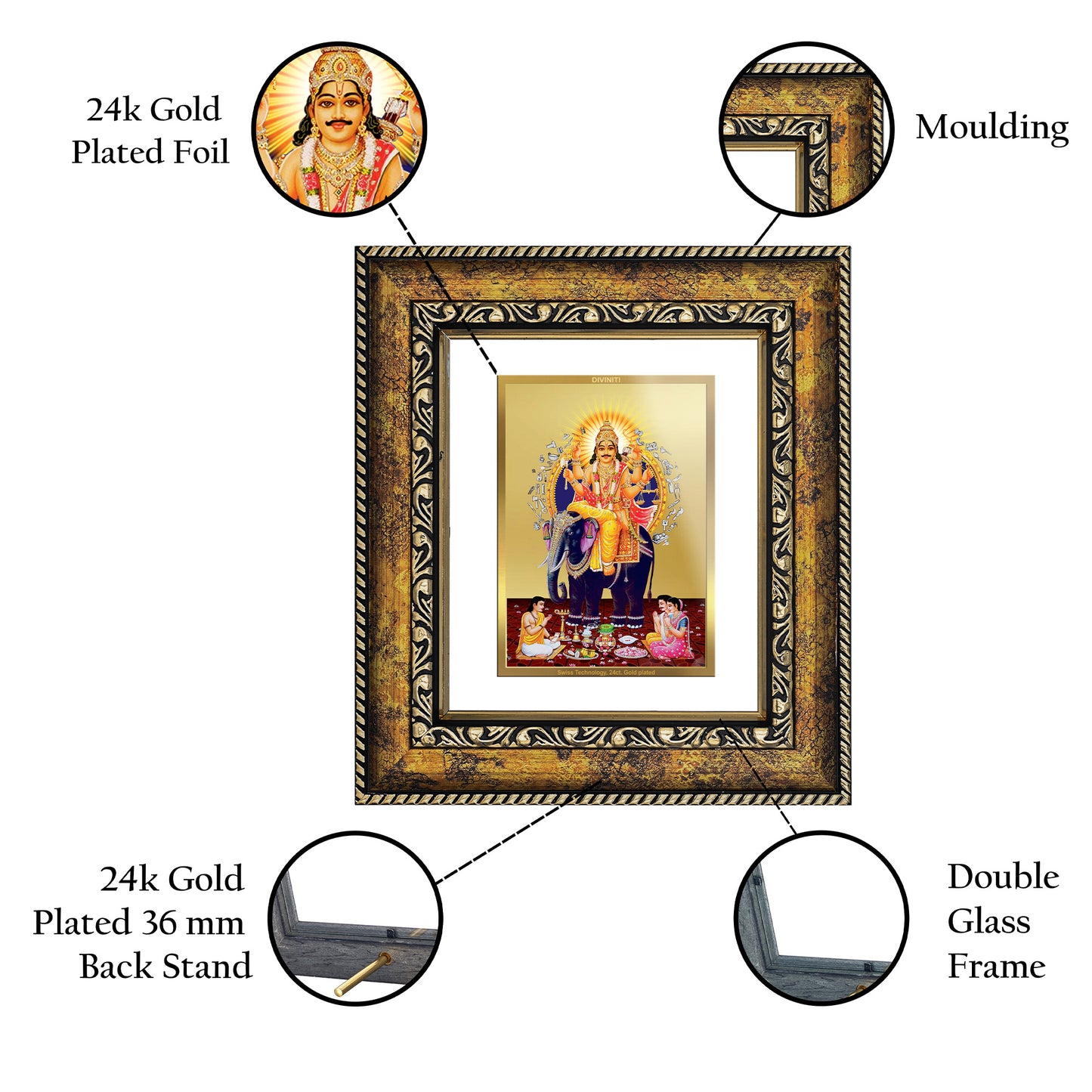 DIVINITI 24K Gold Plated Foil Vishwakarma Wall Photo Frame, Table Decor for Home & Office Decor Gift Items DG 113 Size 1 (17.7x15.9 CM)