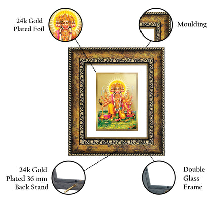 DIVINITI 24K Gold Plated Foil Panchmukhi Hanuman Wall Photo Frame, Table Decor for Home & Office Decor Gift Items DG 113 Size 1 (17.7x15.9 CM)
