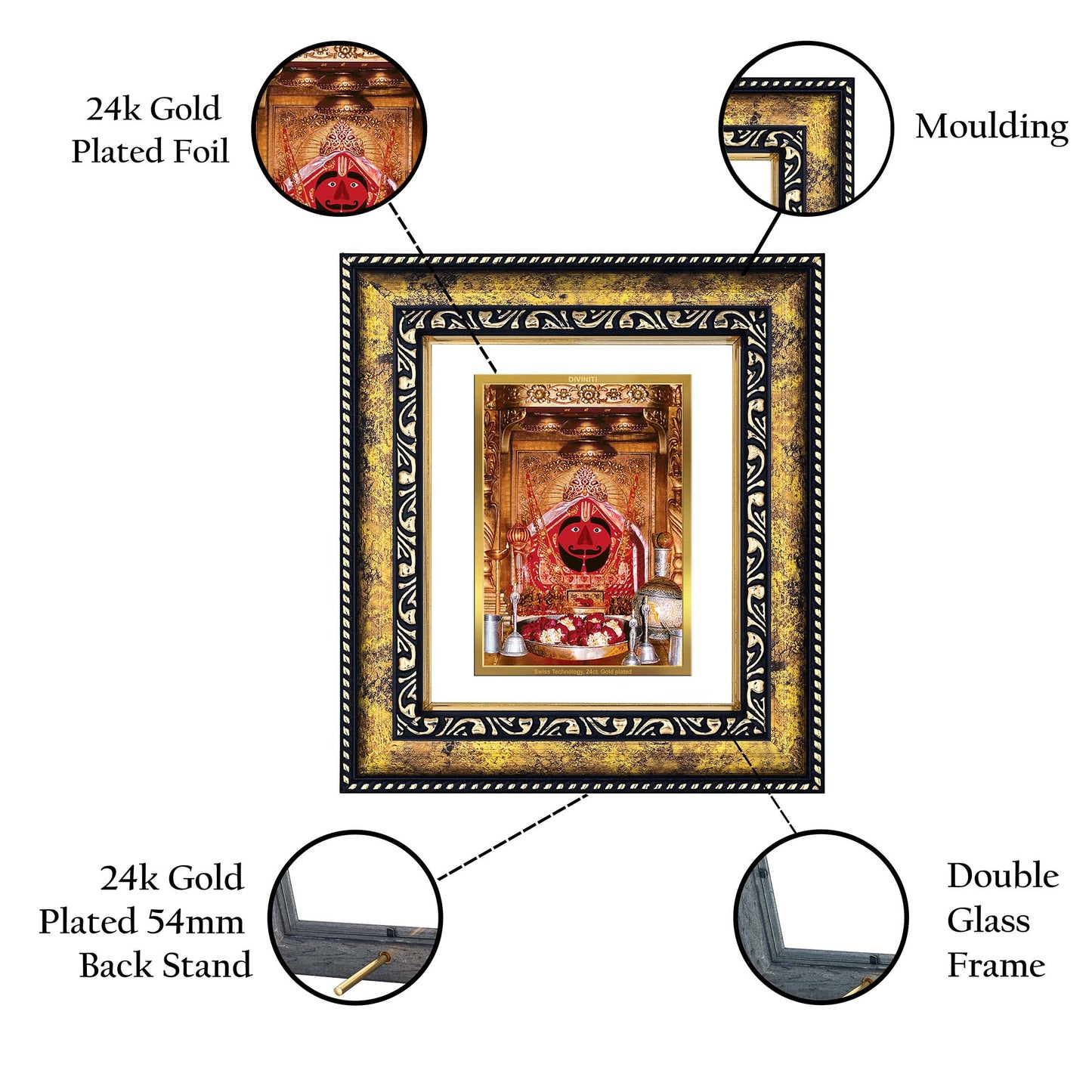 DIVINITI 24K Gold Plated Foil Salasar Balaji Luxurious Photo Frame Idol for Home Wall Decor, Workshop, Table Top, Premium Gift|DG113 Size 2 (22.6x18.4 CM)