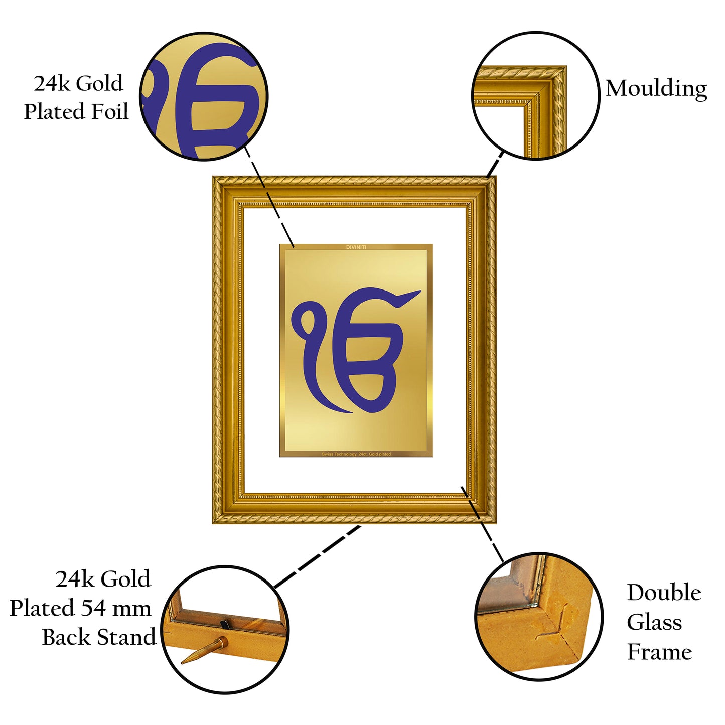 DIVINITI 24K Gold Plated Ik Onkar Wall Photo Frame for Home Decor, Wall Hanging, Table Top, Puja Room & Gift DG056S3 (27.6X35.4 CM)