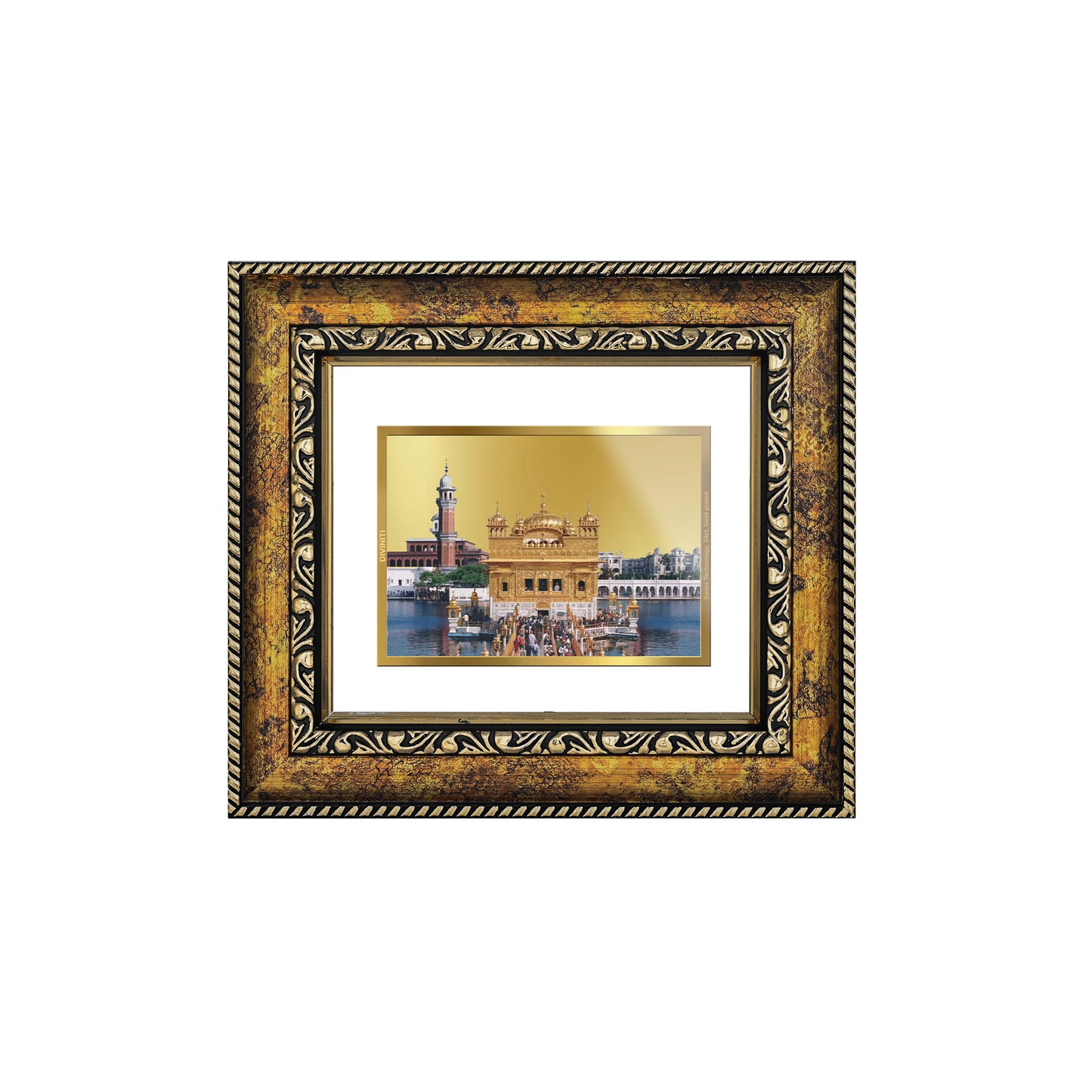 DIVINITI 24K Gold Plated Foil Sachkhand Shri Darbar Sahib (Golden Temple) Wall Photo Frame, Table Decor for Home & Office Decor Gift Items DG 113 Size 1 (17.7x15.9 CM)