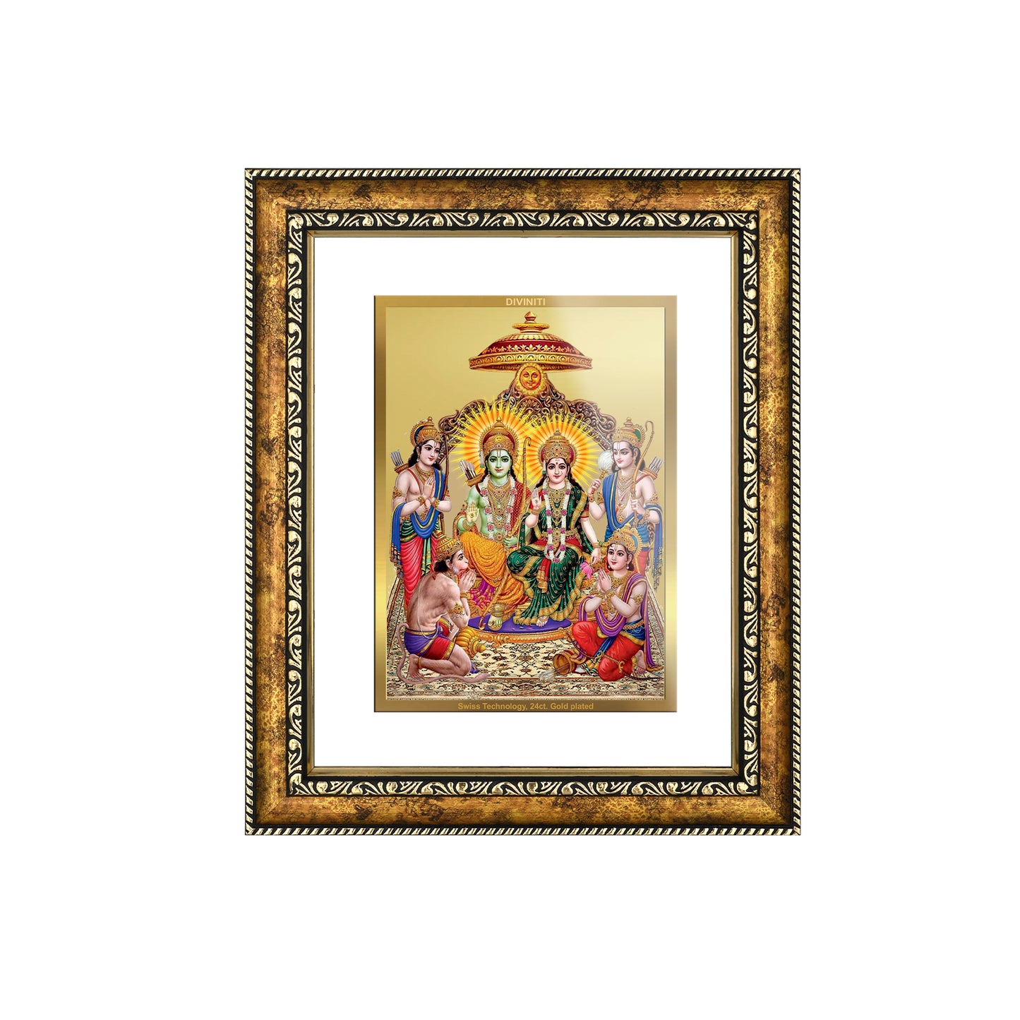 DIVINITI 24K Gold Plated Foil Ram Darbar Wall Photo Frame for Home Decor, Wall Hanging, Table Top, Puja Room & Gift DG113S3 (27.6X35.4 CM)
