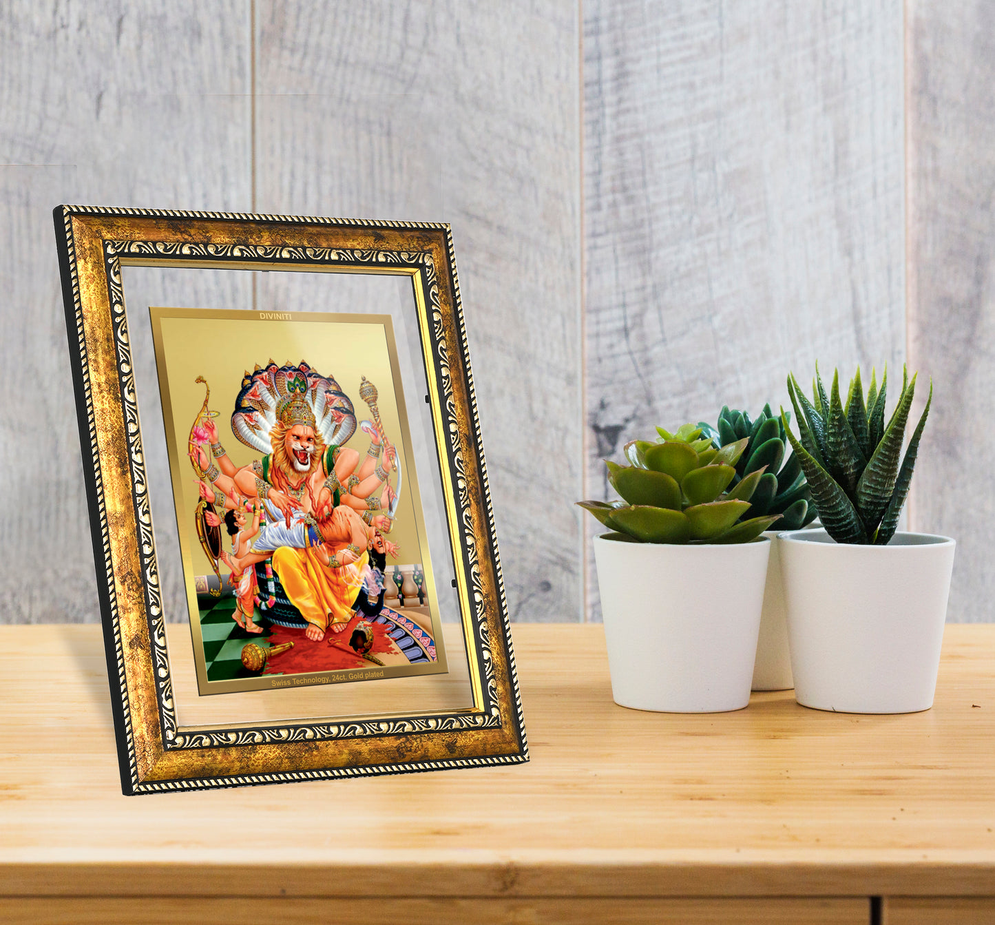 DIVINITI 24K Gold Plated Narasimha Wall Photo Frame for Home Decor, Wall Hanging, Table Top, Puja Room & Gift DG113S3 (27.6X35.4 CM)