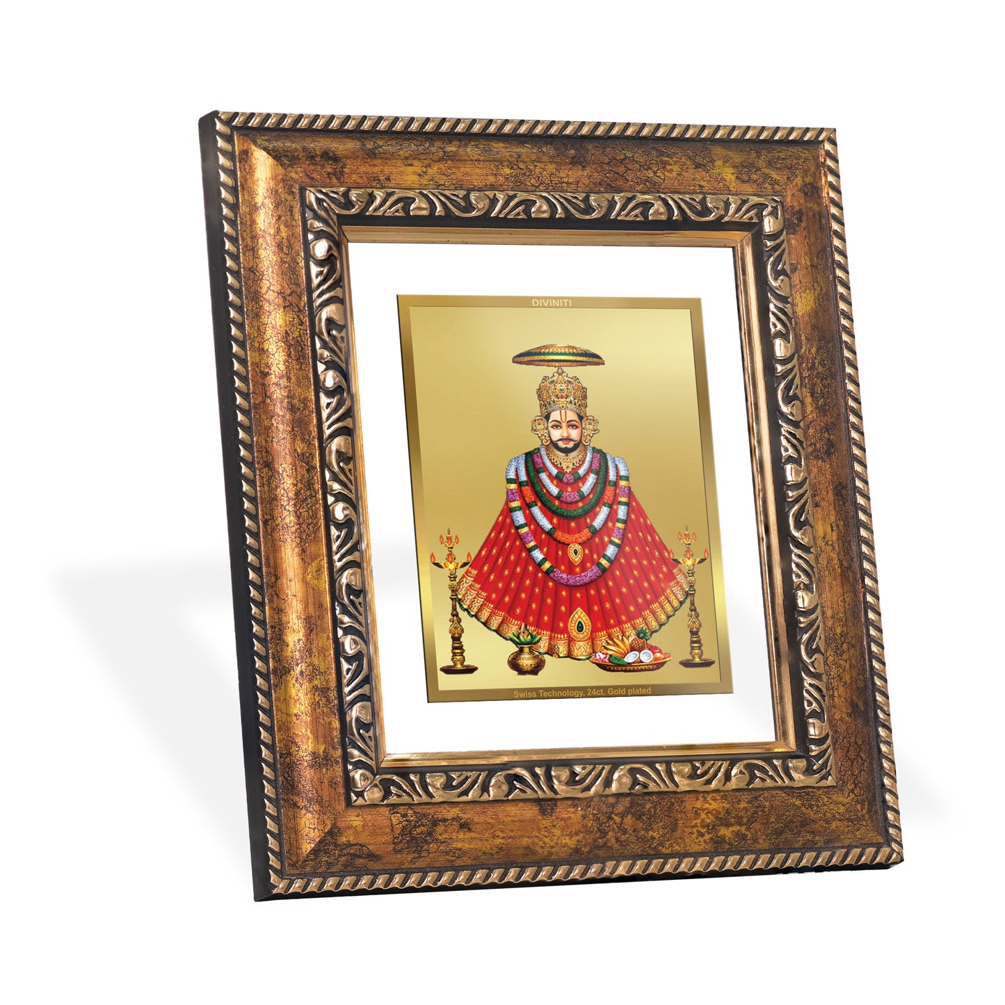 DIVINITI 24K Gold Plated Foil Khatu Shyam with Garlands Wall Photo Frame, Table Decor for Home & Office Decor Gift Items DG 113 Size 1 (17.7x15.9 CM)
