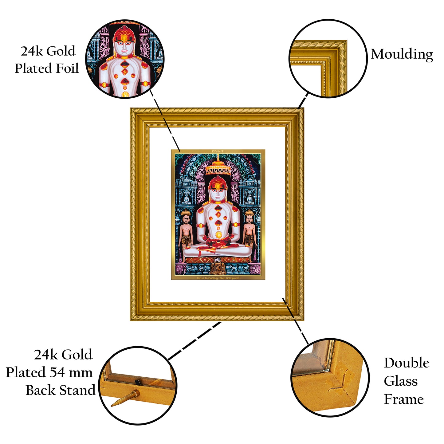 DIVINITI 24K Gold Plated Adinath Wall Photo Frame for Home Decor, Wall Hanging, Table Top, Puja Room & Gift DG056S3 (27.6X35.4 CM)