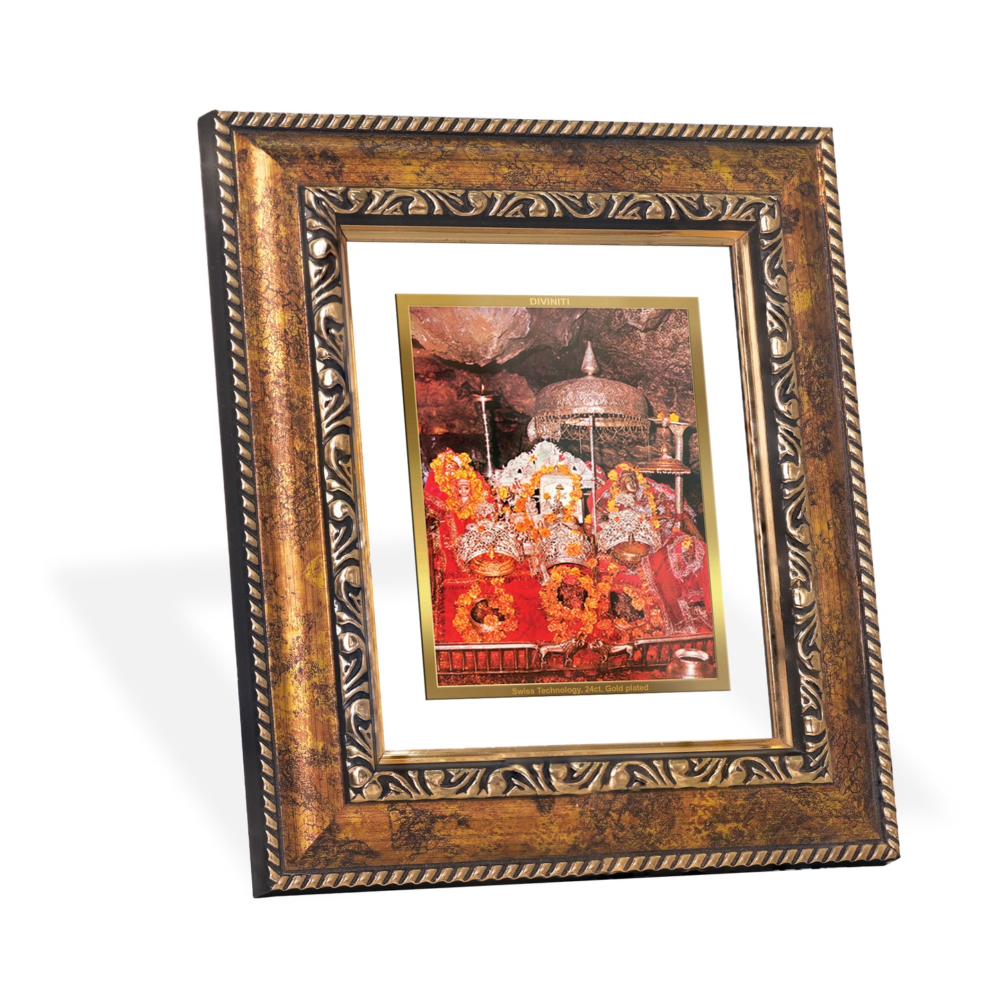 DIVINITI 24K Gold Plated Foil Mata Ka Darbar Wall Photo Frame, Table Decor for Home & Office Decor Gift Items DG 113 Size 1 (17.7x15.9 CM)