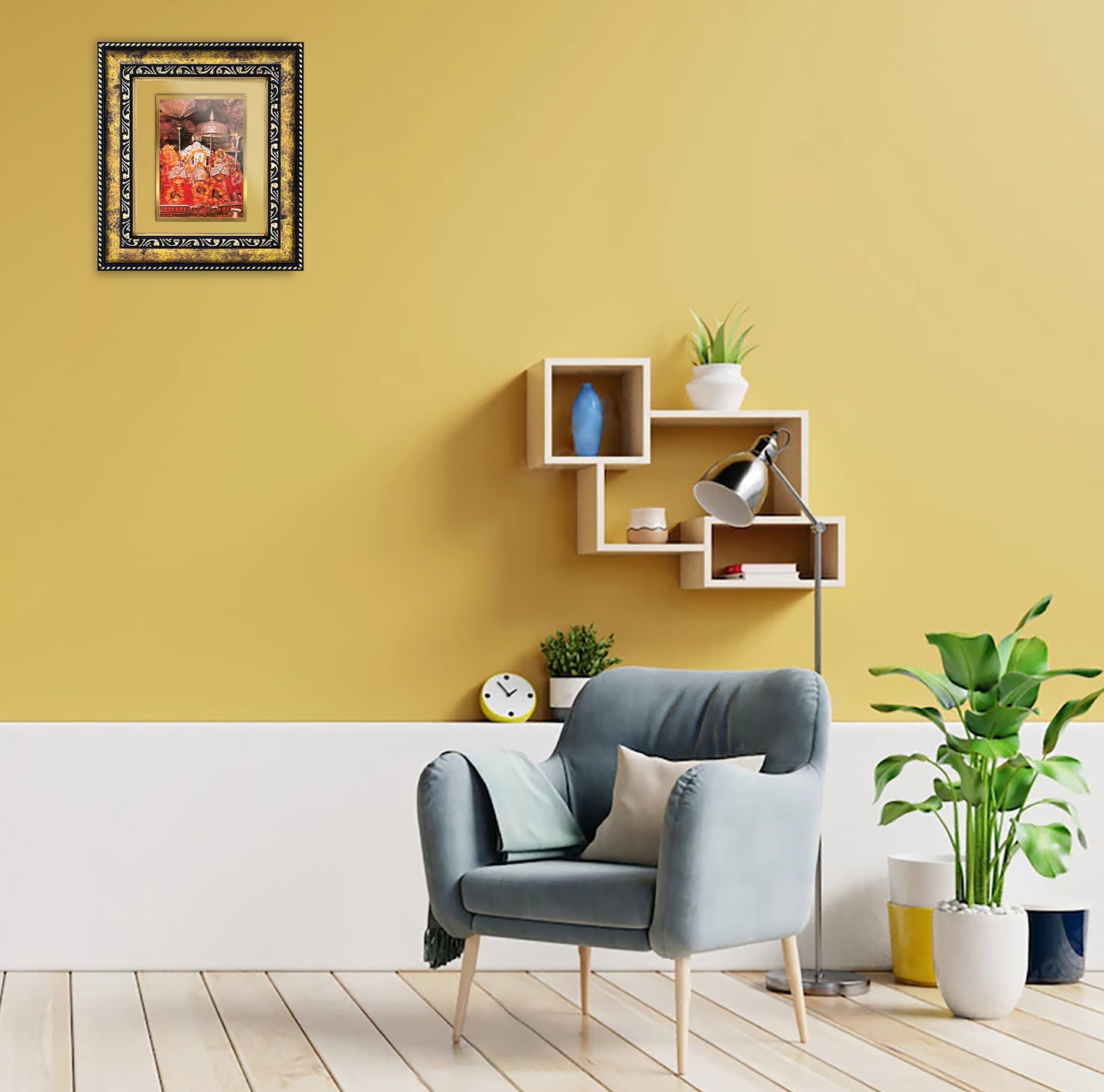 DIVINITI 24K Gold Plated Mata Ka Darbar Photo Frame Idol for Home Decor, Table Top, Wall Hanging, Workshop, Premium Gift|DG113 Size 2 (22.6x18.4 CM)