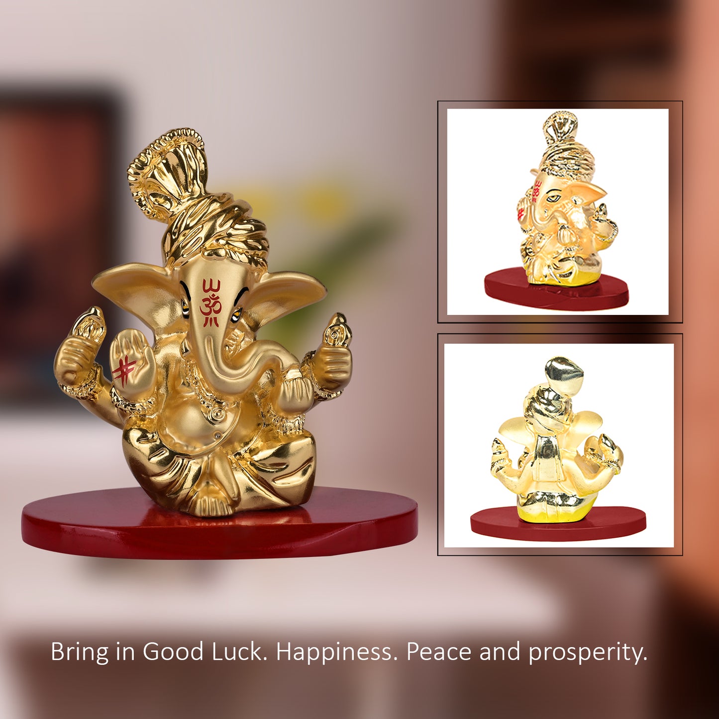 DIVINITI 24K Gold Plated Pagdi Lord Ganesha Elegant Statue Idol For Home Decor, Car Dashboard, Tabletop, Easy To Carry, Luxury Gift (7x7 CM)