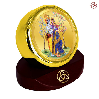 Radha Krishna | Divine Radha & Lord Krishna Car Dashboard & Tabletop Photo Frame in 24K Gold Plated Foil