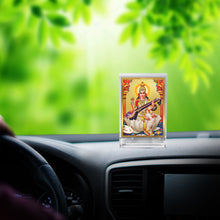 Load image into Gallery viewer, Diviniti 24K Gold Plated Saraswati Mata Frame For Car Dashboard, Home Decor Showpiece, Puja Room (11 x 6.8 CM)
