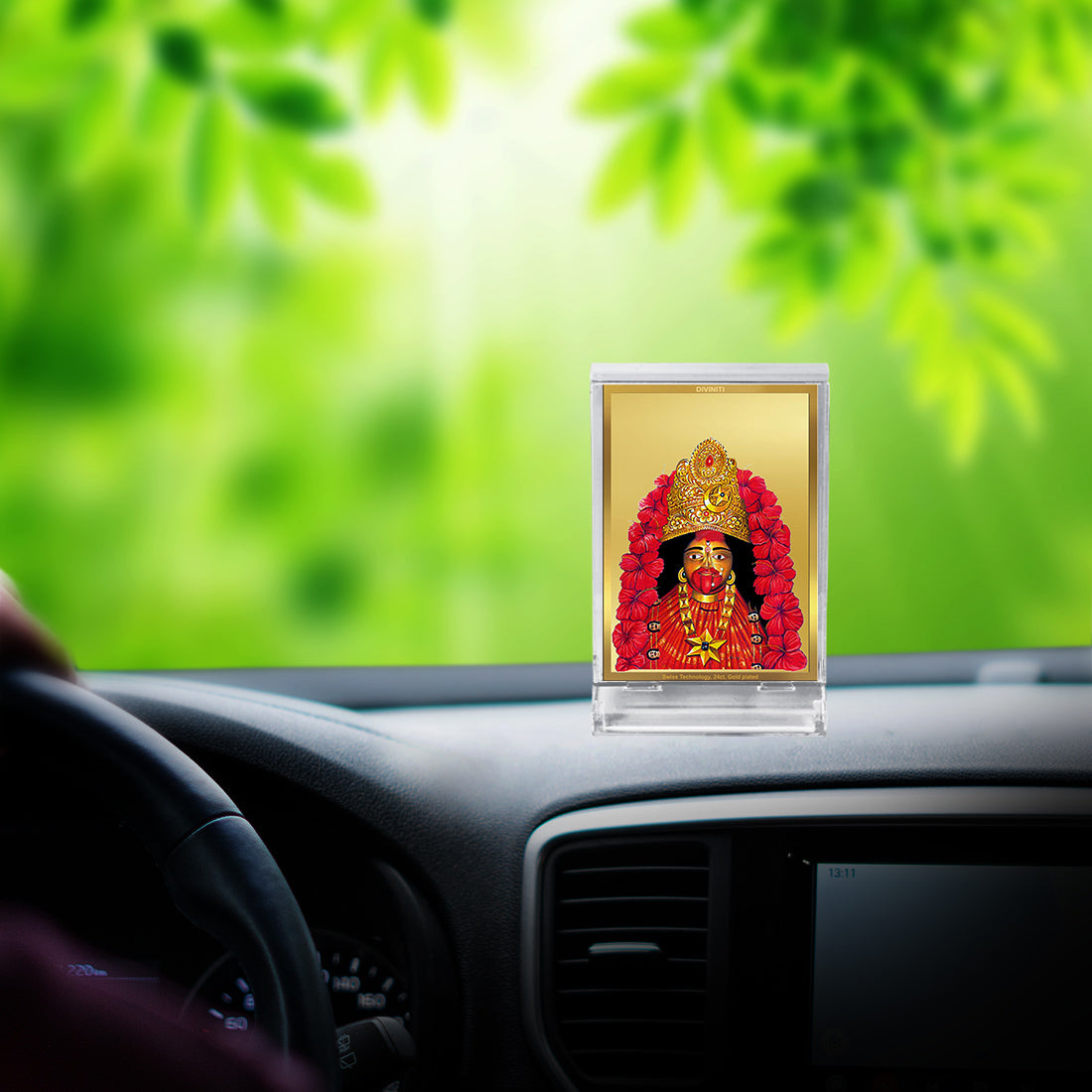 Diviniti 24K Gold Plated Foil Tara Devi Frame For Car Dashboard, Home Decor Showpiece, Puja (11 x 6.8 CM)