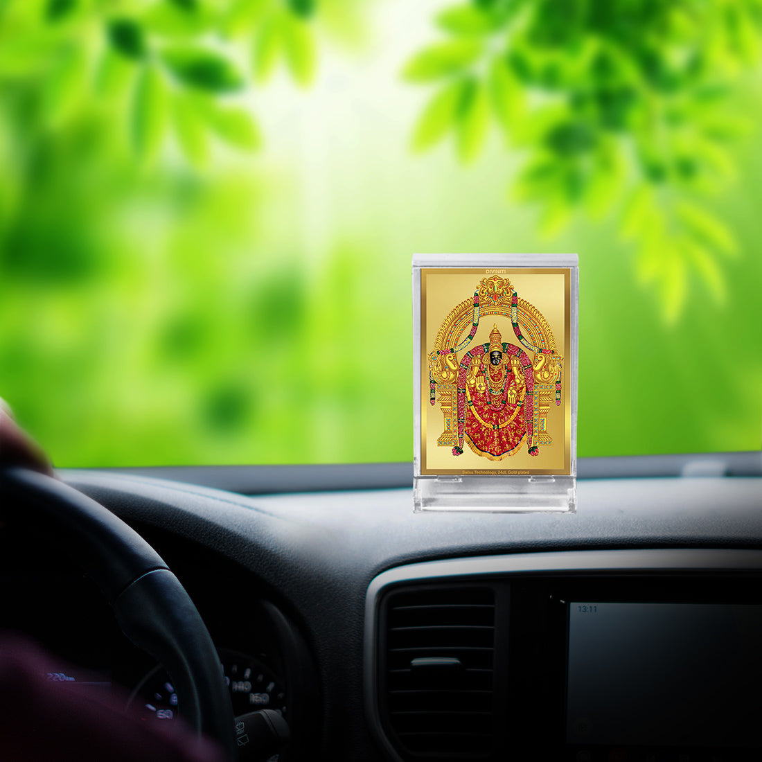 Diviniti 24K Gold Plated Foil Padmavathi Frame For Car Dashboard, Home Decor, Table Tops (11 x 6.8 CM)