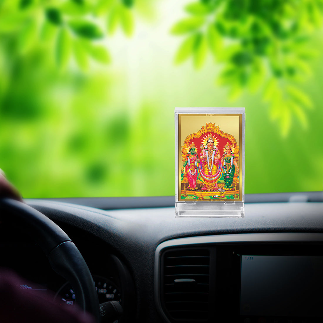 Diviniti 24K Gold Plated Foil Murugan Valli Frame For Car Dashboard, Home Decor, Table, Worship (11x6.8 CM)