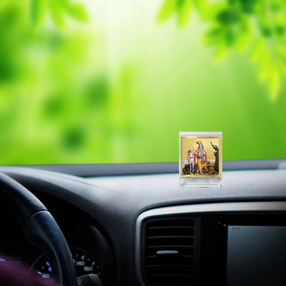 Diviniti 24K Gold Plated Krishna Acrylic Frame for Car Dashboard, Home Decor, Tabletop, Puja Room, Festival Gift ACF3A (5.8x4.8 CM)