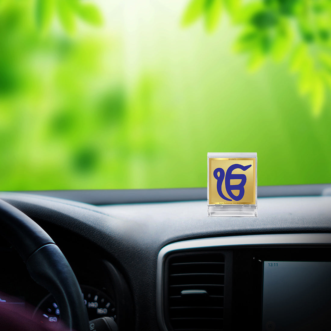 Diviniti 24K Gold Plated Foil Ik Onkar Acrylic Frame for Car Dashboard, Home Decor, Tabletop, Puja Room, Festival Gift ACF3A (5.8x4.8 CM)