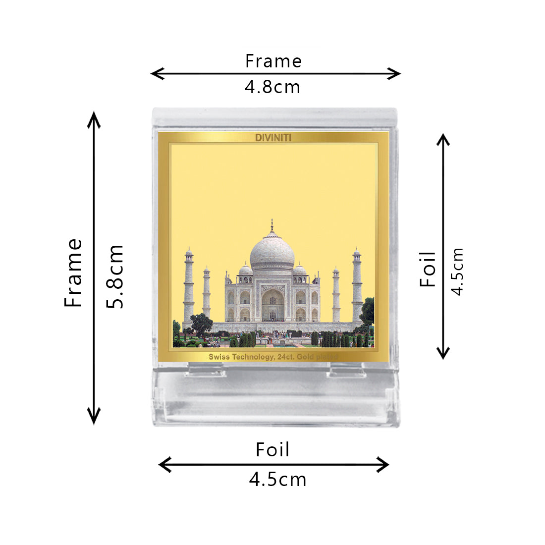 Diviniti 24K Gold Plated Taj Mahal Acrylic Frame for Car Dashboard, Home Decor, Tabletop, Puja Room, Festival Gift ACF3A (5.8x4.8 CM)