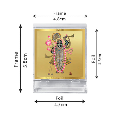Diviniti 24K Gold Plated Foil Shrinathji Acrylic Frame for Car Dashboard, Home Decor, Tabletop, Puja Room, Festival Gift ACF3A (5.8x4.8 CM)