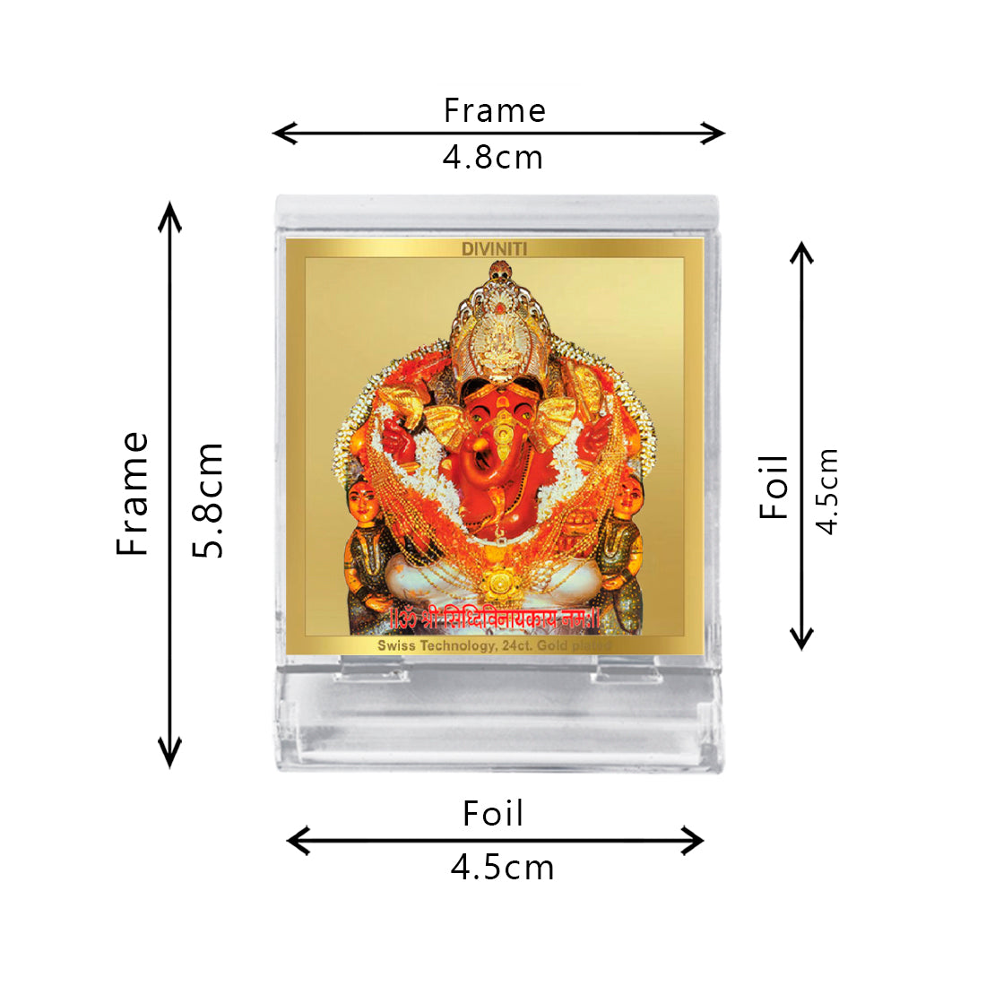 Diviniti 24K Gold Plated Siddhivinayak Acrylic Frame for Car Dashboard, Home Decor, Tabletop, Puja Room, Festival Gift ACF3A (5.8x4.8 CM)