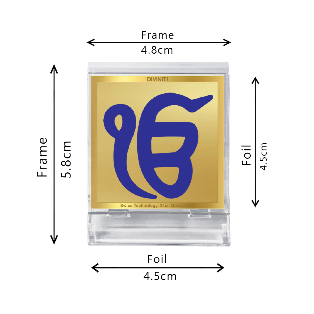 Diviniti 24K Gold Plated Foil Ik Onkar Acrylic Frame for Car Dashboard, Home Decor, Tabletop, Puja Room, Festival Gift ACF3A (5.8x4.8 CM)
