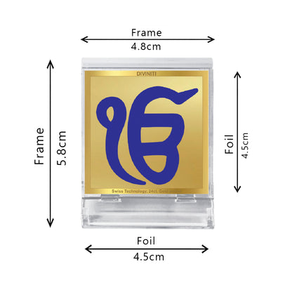 Diviniti 24K Gold Plated Foil Ik Onkar Acrylic Frame for Car Dashboard, Home Decor, Tabletop, Puja Room, Festival Gift ACF3A (5.8x4.8 CM)