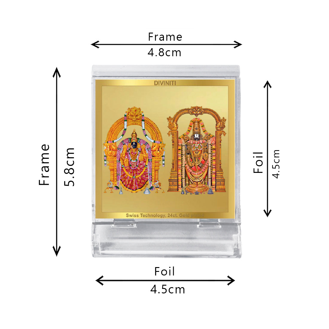 Diviniti 24K Gold Plated Padmawati Balaji Frame For Car Dashboard, Home Decor, Tabletop and Gift (5.8 x 4.8 CM)