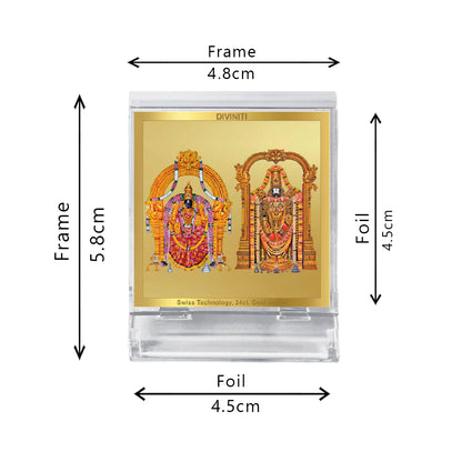 Diviniti 24K Gold Plated Padmawati Balaji Frame For Car Dashboard, Home Decor, Tabletop and Gift (5.8 x 4.8 CM)