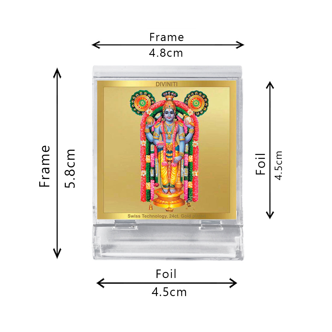 Diviniti 24K Gold Plated Foil Guruvayurappan Acrylic Frame for Car Dashboard, Home Decor, Tabletop, Puja Room, Festival Gift ACF3A (5.8x4.8 CM)