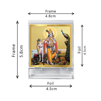 Diviniti 24K Gold Plated Krishna Acrylic Frame for Car Dashboard, Home Decor, Tabletop, Puja Room, Festival Gift ACF3A (5.8x4.8 CM)