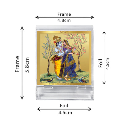 Diviniti 24K Gold Plated Foil Radha Krishna Acrylic Frame for Car Dashboard, Home Decor, Tabletop, Workshop, Festival Gift ACF3A (5.8x4.8 CM)