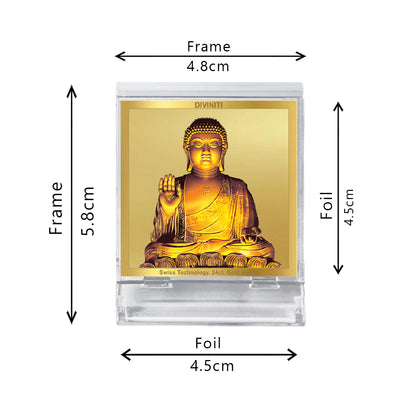 Diviniti 24K Gold Plated Gautam Buddha Acrylic Frame for Car Dashboard, Home Decor, Tabletop, Puja Room, Festival Gift ACF3A (5.8x4.8 CM)