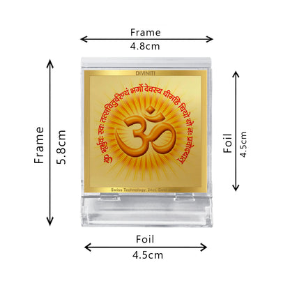 Diviniti 24K Gold Plated Om Gayatri Mantra Frame For Car Dashboard, Home Decor, Tabletop, Prayer and Gift (5.8 x 4.8 CM)