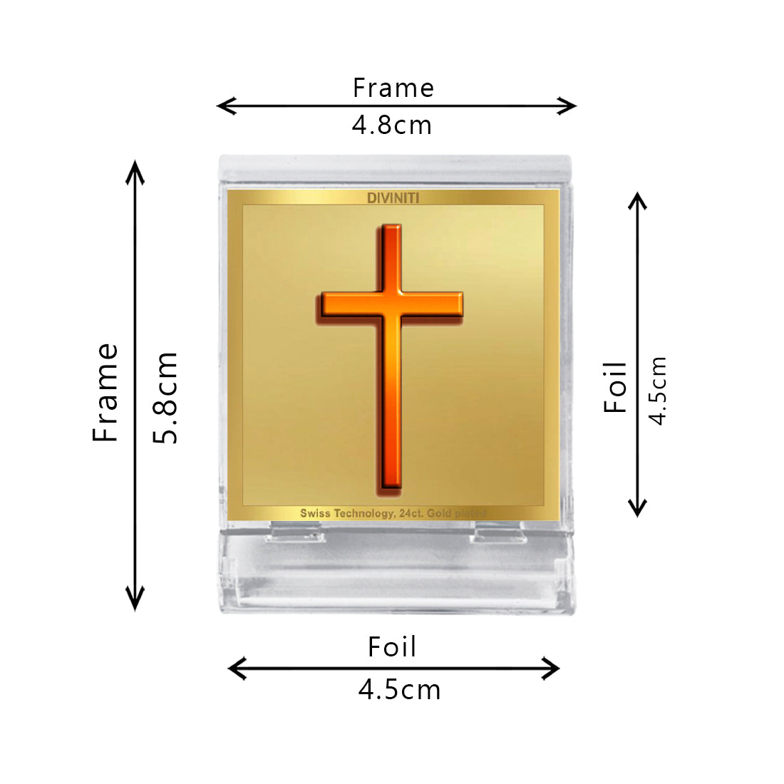 Diviniti 24K Gold Plated Holy Cross Acrylic Frame for Car Dashboard, Home Decor, Tabletop, Festival Gift ACF3A (5.8x4.8 CM)