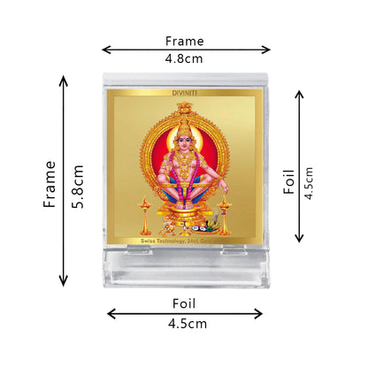 Diviniti 24K Gold Plated Ayyappan Acrylic Frame for Car Dashboard, Home Decor, Tabletop, Puja Room, Festival Gift ACF3A (5.8x4.8 CM)