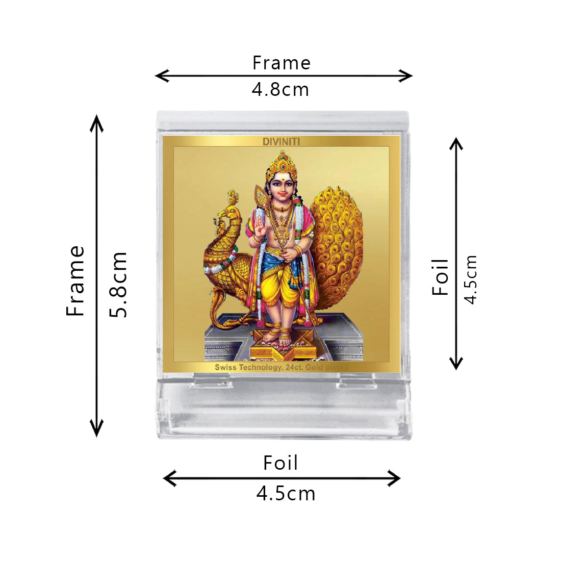 Diviniti 24K Gold Plated Foil Karthikey Acrylic Frame for Car Dashboard, Home Decor, Tabletop, Puja Room, Festival Gift ACF3A (5.8x4.8 CM)