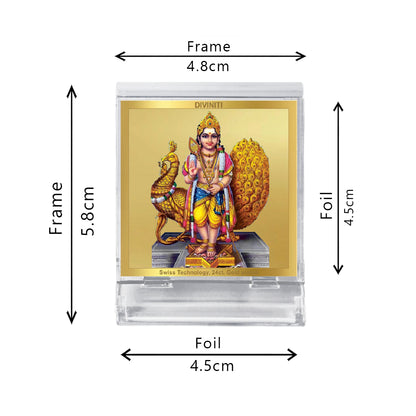 Diviniti 24K Gold Plated Foil Karthikey Acrylic Frame for Car Dashboard, Home Decor, Tabletop, Puja Room, Festival Gift ACF3A (5.8x4.8 CM)