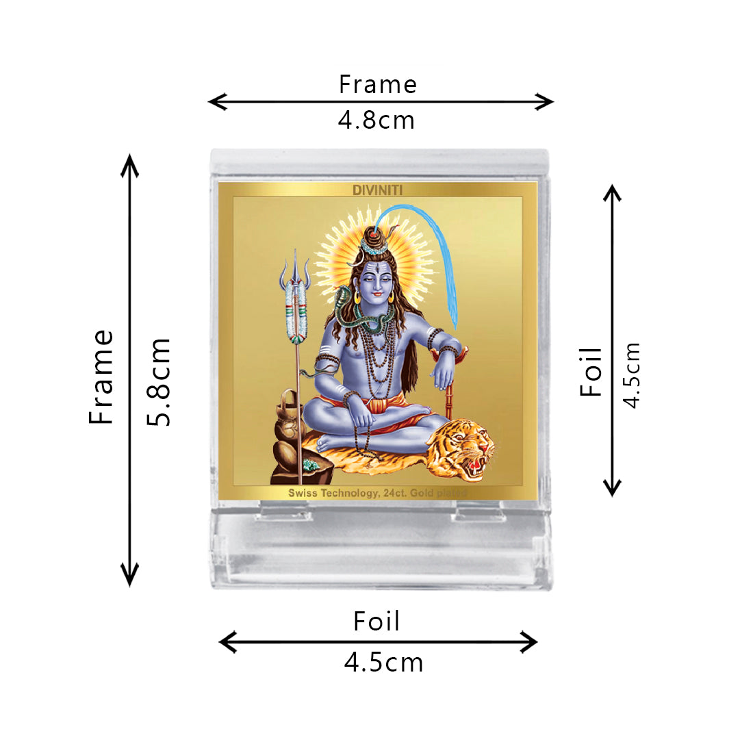 Diviniti 24K Gold Plated Foil Shiva Acrylic Frame for Car Dashboard, Home Decor, Tabletop, Puja Room, Festival Gift ACF3A (5.8x4.8 CM)