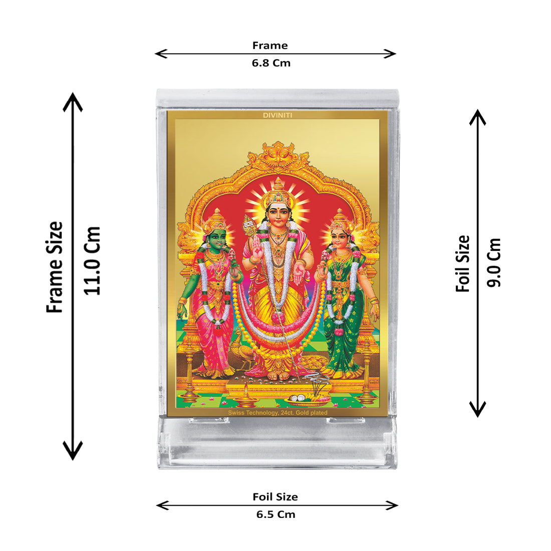 Diviniti 24K Gold Plated Foil Murugan Valli Frame For Car Dashboard, Home Decor, Table, Worship (11x6.8 CM)