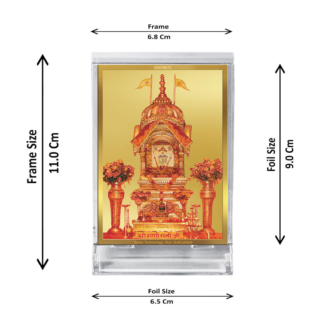 Diviniti 24K Gold Plated Foil Rani Sati Frame For Car Dashboard, Home Decor, Puja Room, Worship (11 x 6.8 CM)