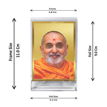 Load image into Gallery viewer, Diviniti 24K Gold Plated Pramukh Swami Frame For Car Dashboard, Home Decor, Table Top, Gift (11 x 6.8 CM)