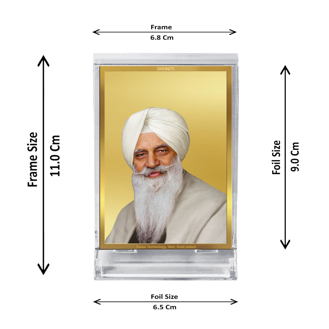 Diviniti 24K Gold Plated Foil Radha Soami Frame For Car Dashboard, Home Decor, Gift (11 x 6.8 CM)